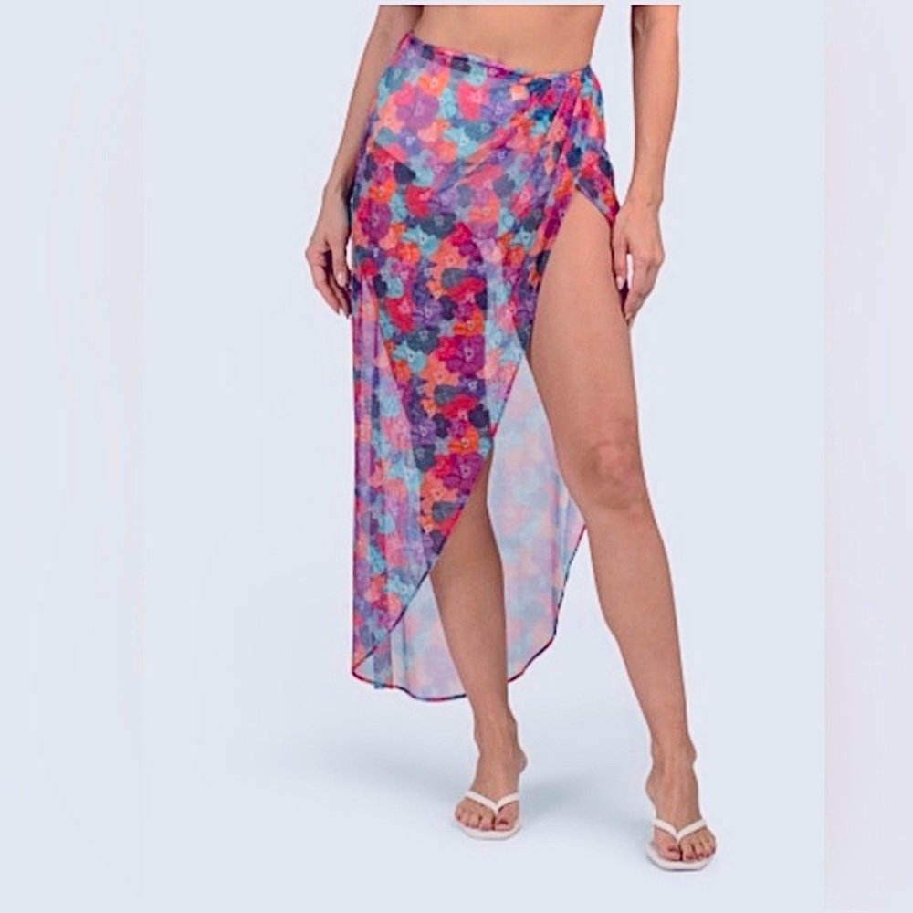 HUTCH•NWOT Jelena Sheer Floral Print Cover-Up Skirt | High Slit | Medium